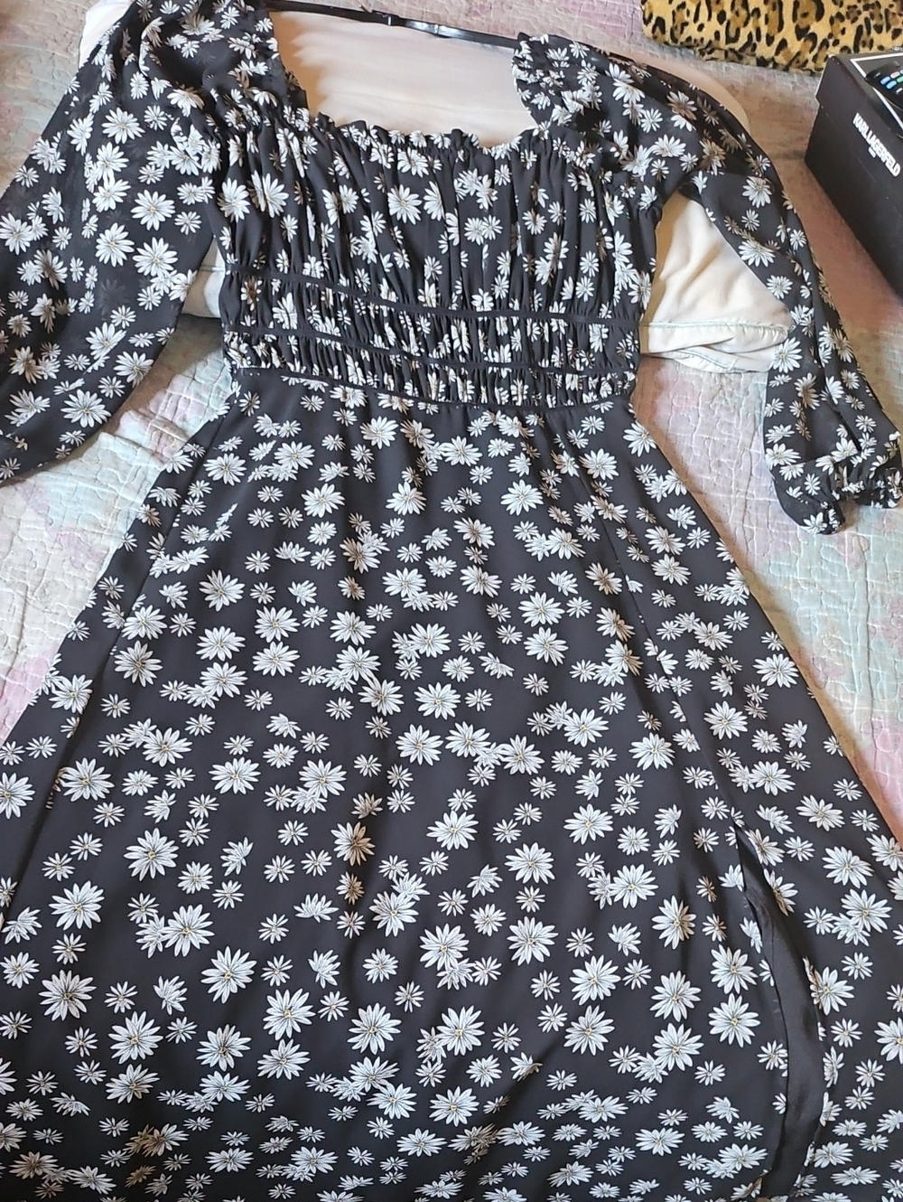 Leyden Black and White Daisy Midi Dress
